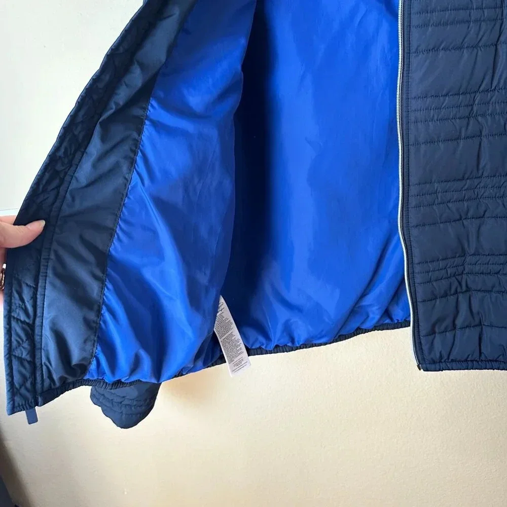 Original PENGUIN Navy Quilted Pufffer Bomber Jacket Coat Hooded size Large